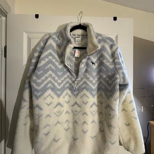 Patterned Fleece Pink Pullover with Half-Zip